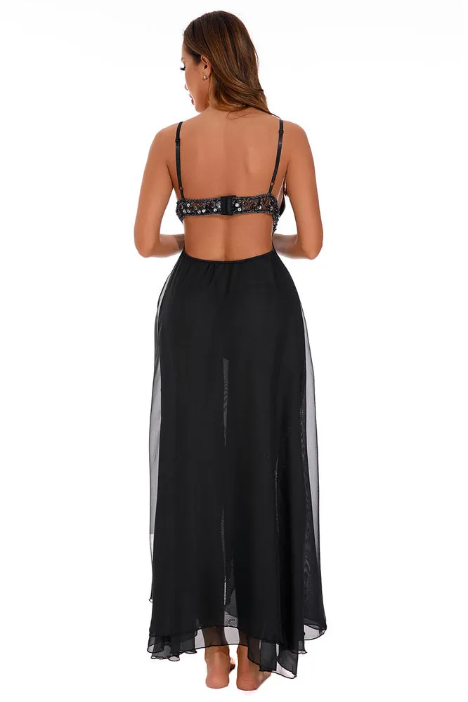 Beaded Trim Sheer Gown