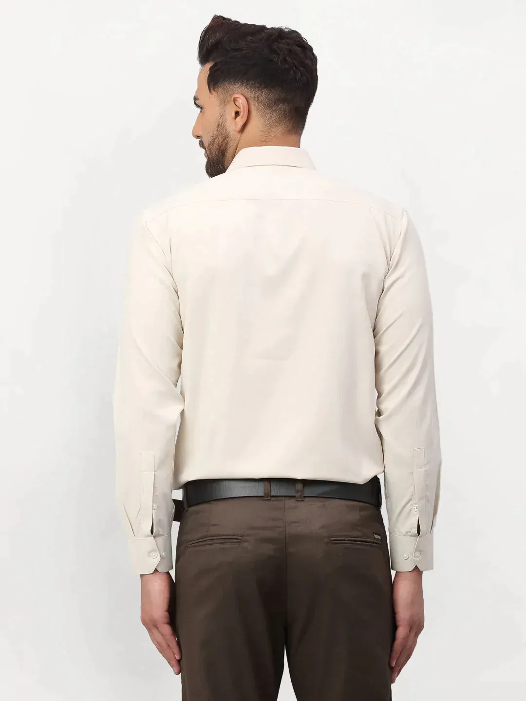 Beige Men's Solid Formal Shirts