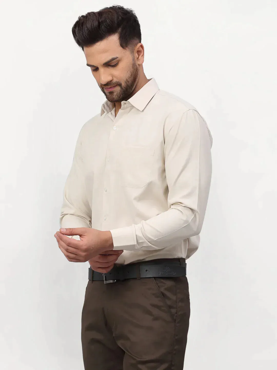 Beige Men's Solid Formal Shirts