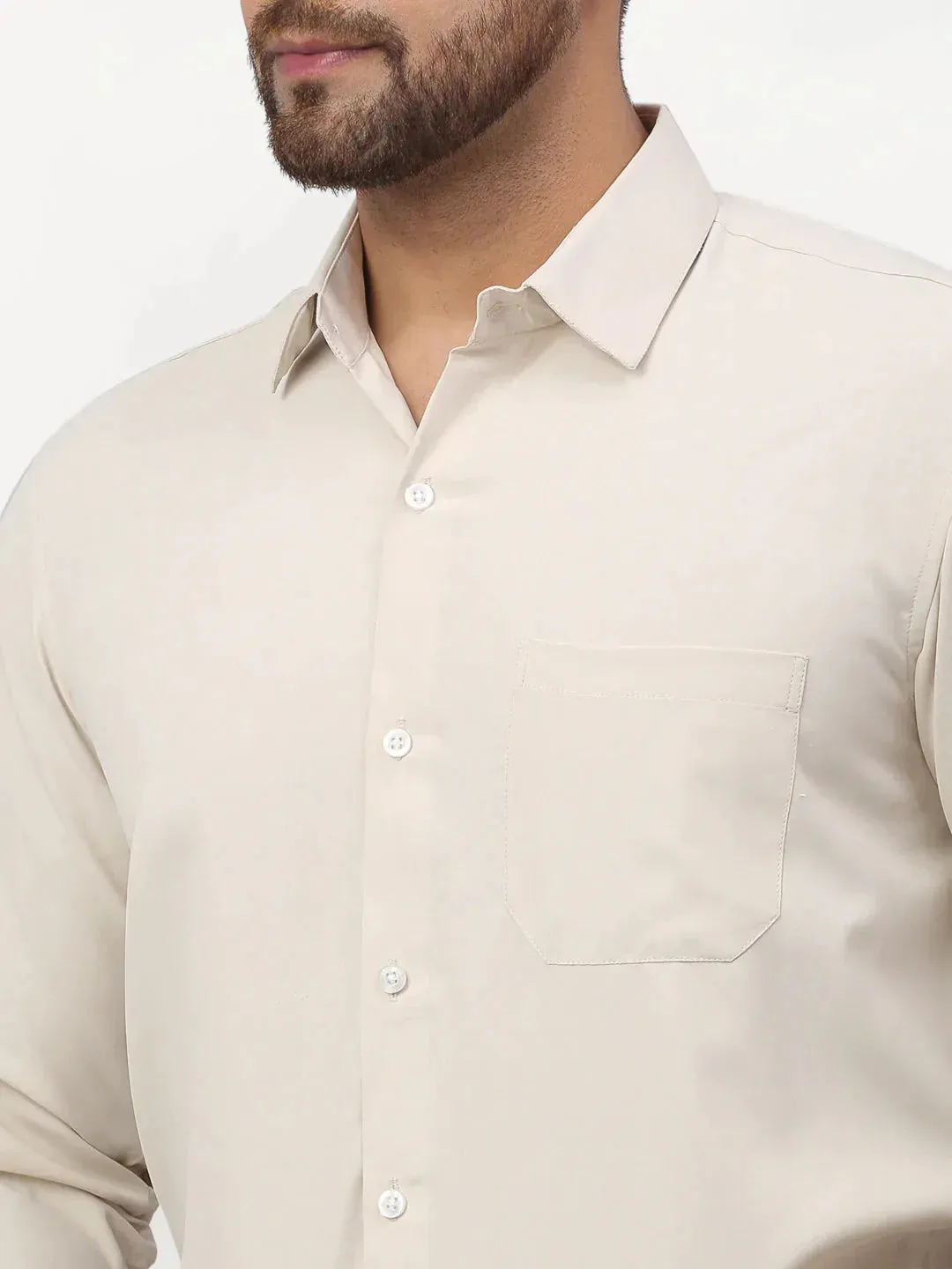 Beige Men's Solid Formal Shirts