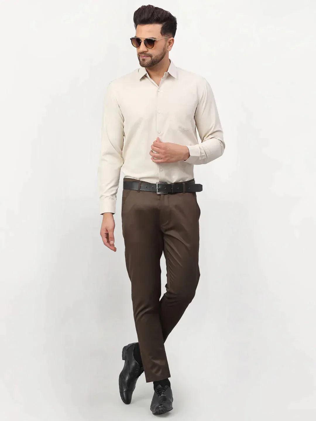 Beige Men's Solid Formal Shirts