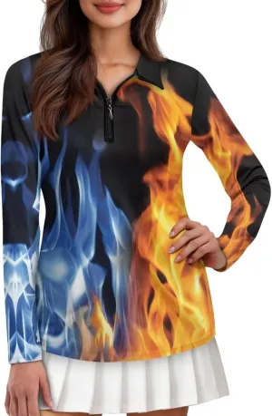 Belidome Long Sleeve Golf Shirt Womens Half Zip Athletic Top Moisture Wicking Outfit Activewear Quick Dry