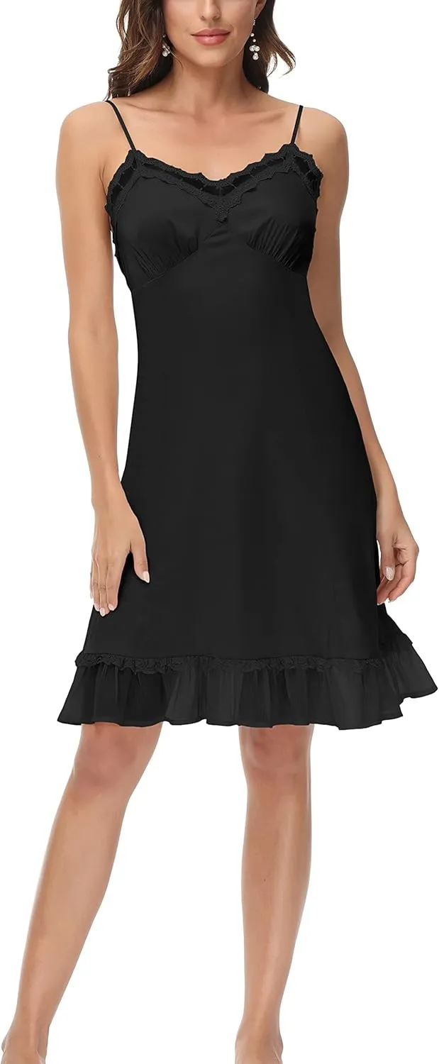 Belle Poque Womens full Slip Dresses Satin Chemise Nightgown Adjustable Spaghetti Strap Slip Dress