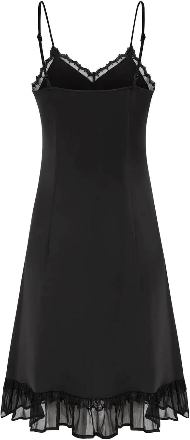 Belle Poque Womens full Slip Dresses Satin Chemise Nightgown Adjustable Spaghetti Strap Slip Dress