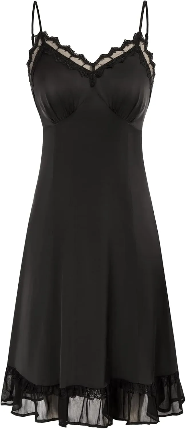 Belle Poque Womens full Slip Dresses Satin Chemise Nightgown Adjustable Spaghetti Strap Slip Dress