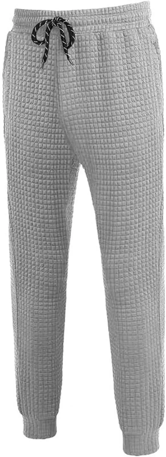 BIFUTON Baggy Sweatpants Men Waffle Knitted Elastic Waist Joggers for Men Lounge Pants Comfortable Trousers with Pockets