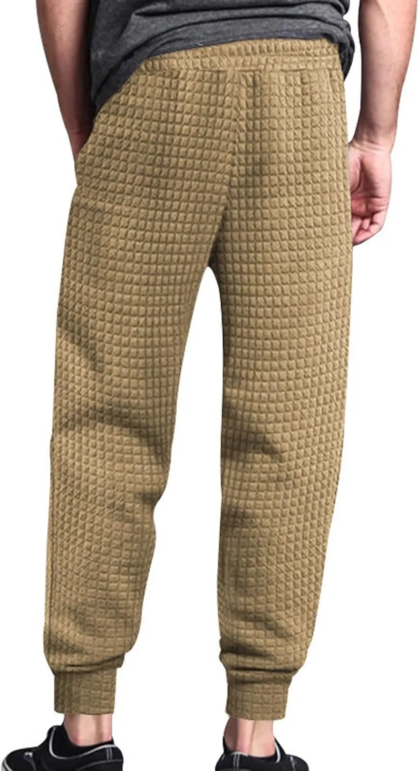 BIFUTON Baggy Sweatpants Men Waffle Knitted Elastic Waist Joggers for Men Lounge Pants Comfortable Trousers with Pockets