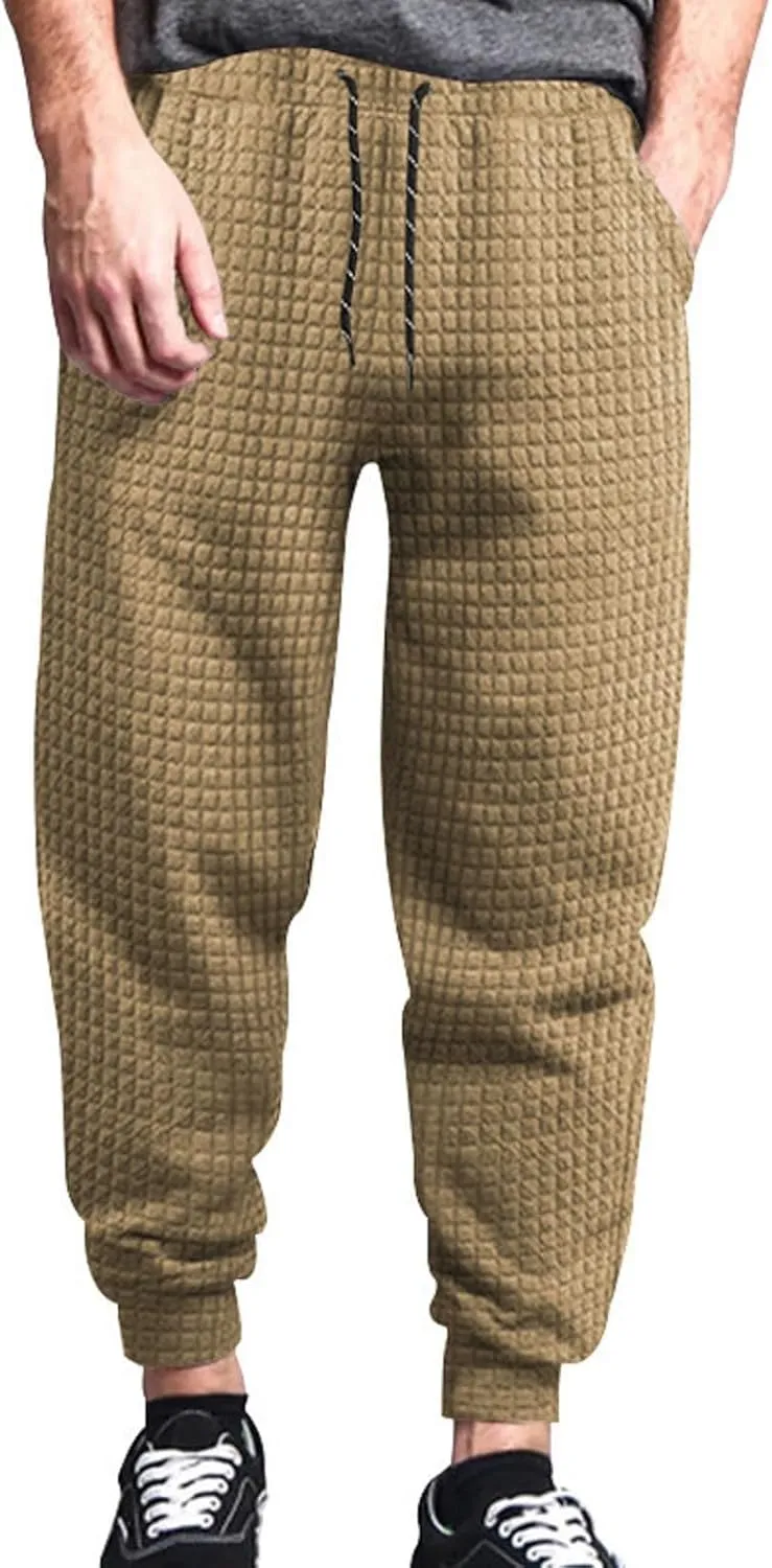 BIFUTON Baggy Sweatpants Men Waffle Knitted Elastic Waist Joggers for Men Lounge Pants Comfortable Trousers with Pockets