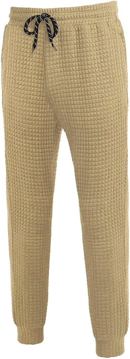 BIFUTON Baggy Sweatpants Men Waffle Knitted Elastic Waist Joggers for Men Lounge Pants Comfortable Trousers with Pockets