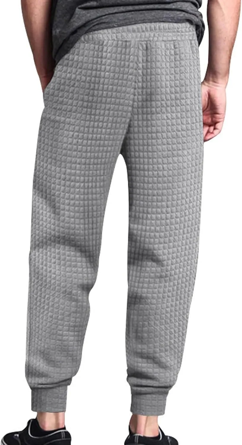 BIFUTON Baggy Sweatpants Men Waffle Knitted Elastic Waist Joggers for Men Lounge Pants Comfortable Trousers with Pockets