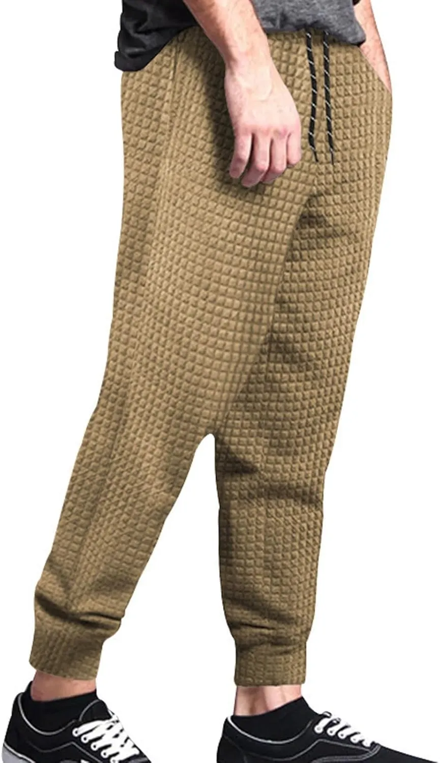 BIFUTON Baggy Sweatpants Men Waffle Knitted Elastic Waist Joggers for Men Lounge Pants Comfortable Trousers with Pockets
