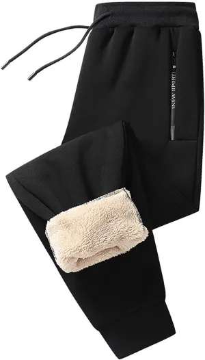 BIFUTON Fleece Lined Pants Men,Men's Winter Fleece Pants Sherpa Lined Sweatpants Drawstring Running Jogger Pants with Pockets
