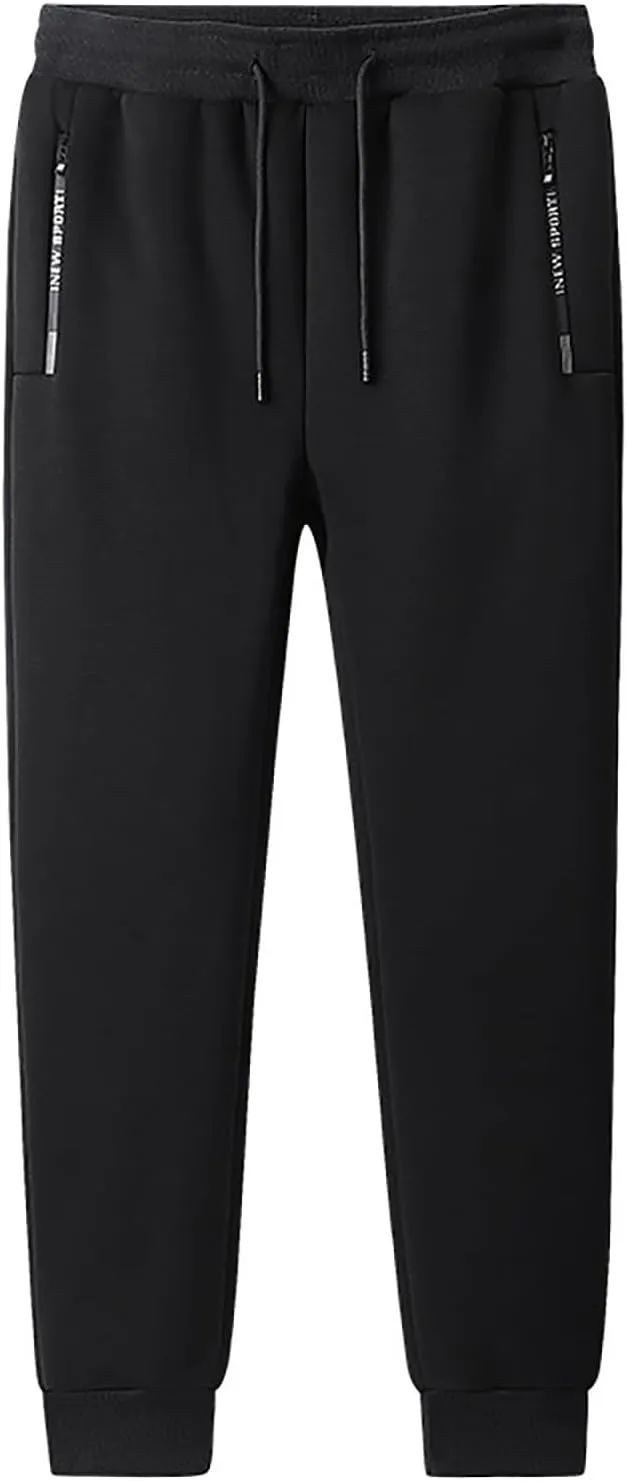 BIFUTON Fleece Lined Pants Men,Men's Winter Fleece Pants Sherpa Lined Sweatpants Drawstring Running Jogger Pants with Pockets