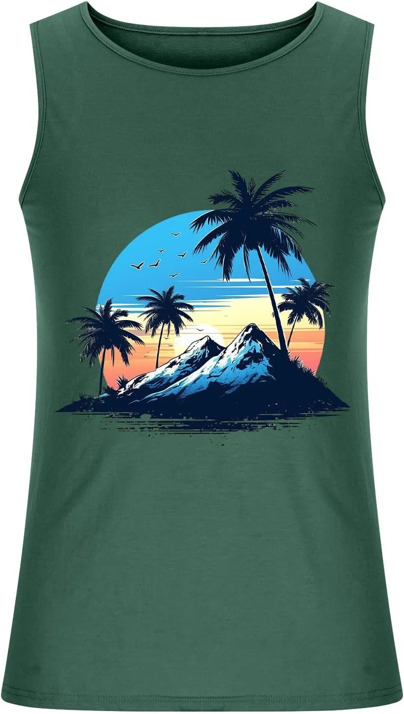 Big and Tall Graphic Tank Tops for Men Sleeveless Palm Tree Shirts Pullover Loose Running Workout Tops Muscle Vest
