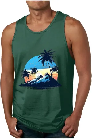 Big and Tall Graphic Tank Tops for Men Sleeveless Palm Tree Shirts Pullover Loose Running Workout Tops Muscle Vest