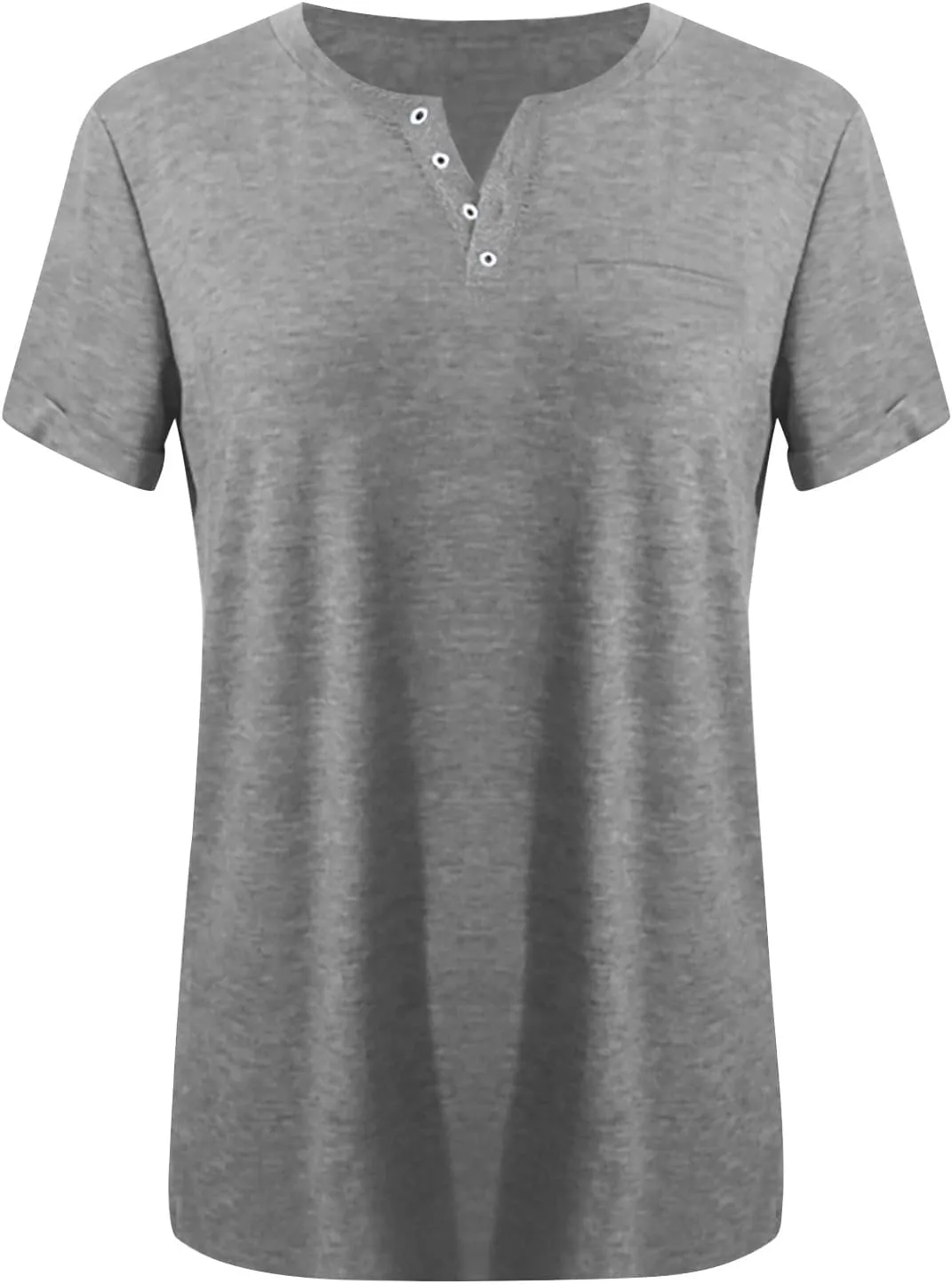 Binmer Women's Causual V Neck Short Sleeve Shirts Henley Tops 2024 Summer Loose Fit Solid Button Down Collar Tunic Blouse