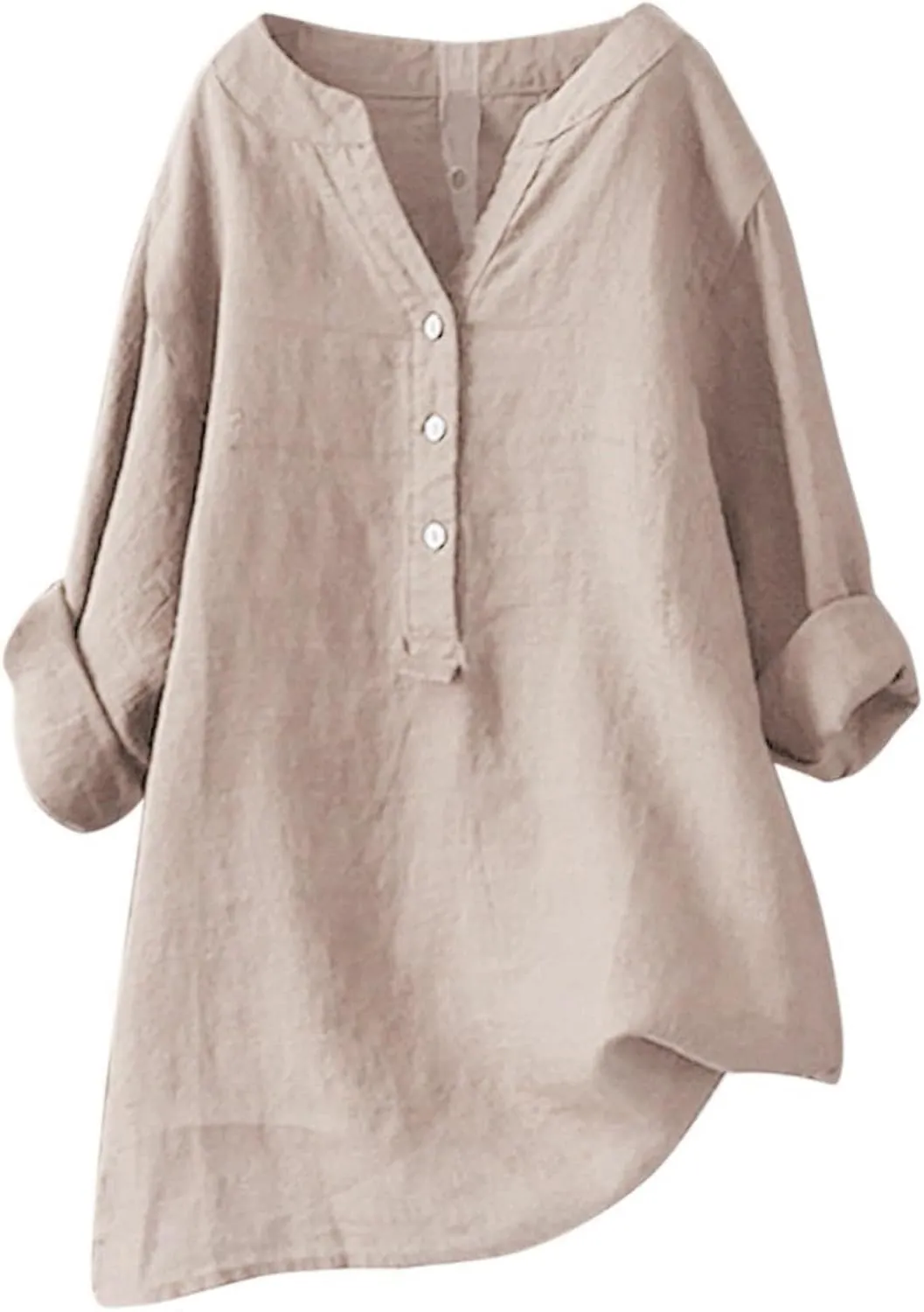 Binmer Womens Linen V Neck Button Down Shirts Oversized Long Sleeve Casual Blouse Loose Fit Solid Tunic Tops Plus Size