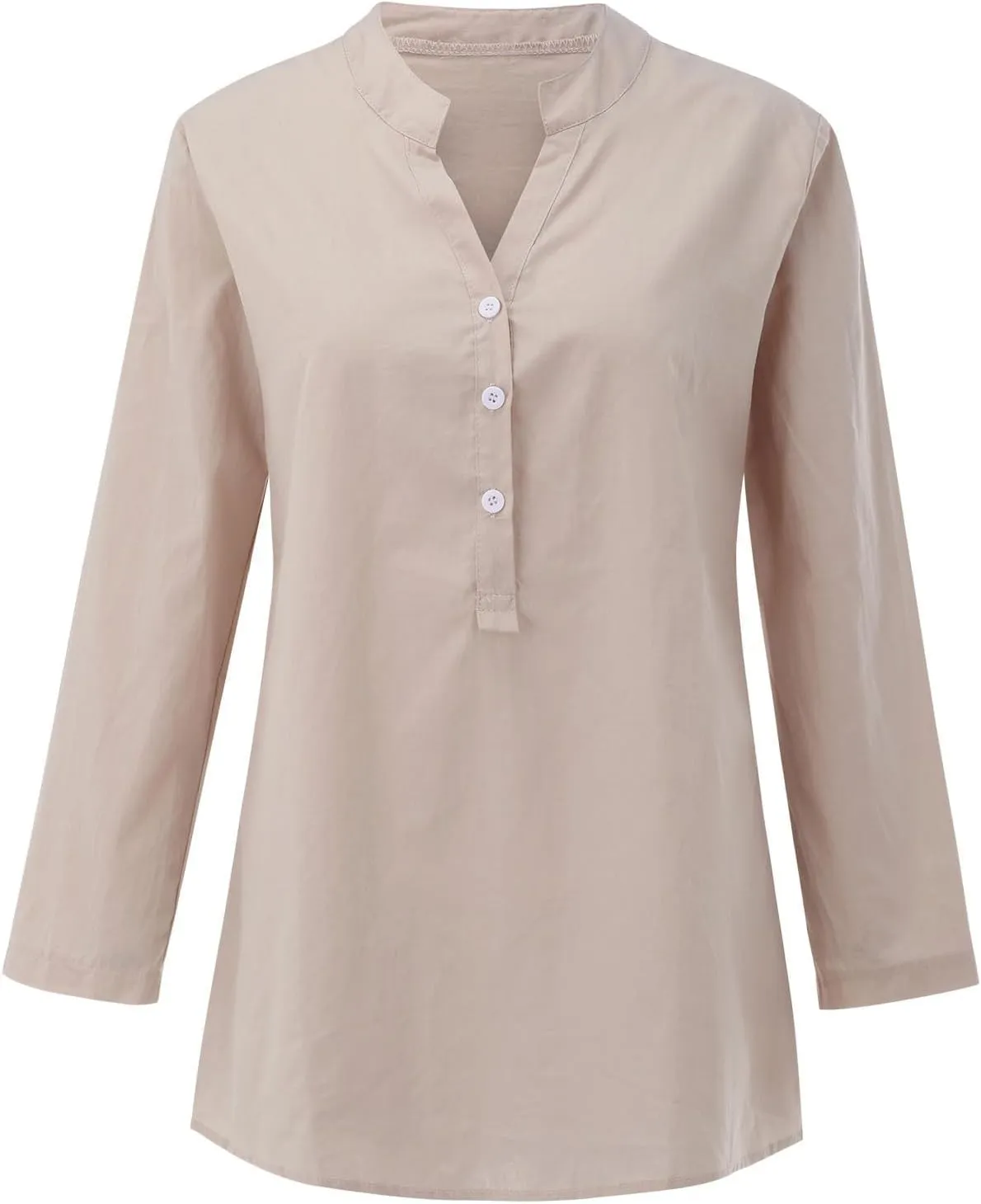 Binmer Womens Linen V Neck Button Down Shirts Oversized Long Sleeve Casual Blouse Loose Fit Solid Tunic Tops Plus Size