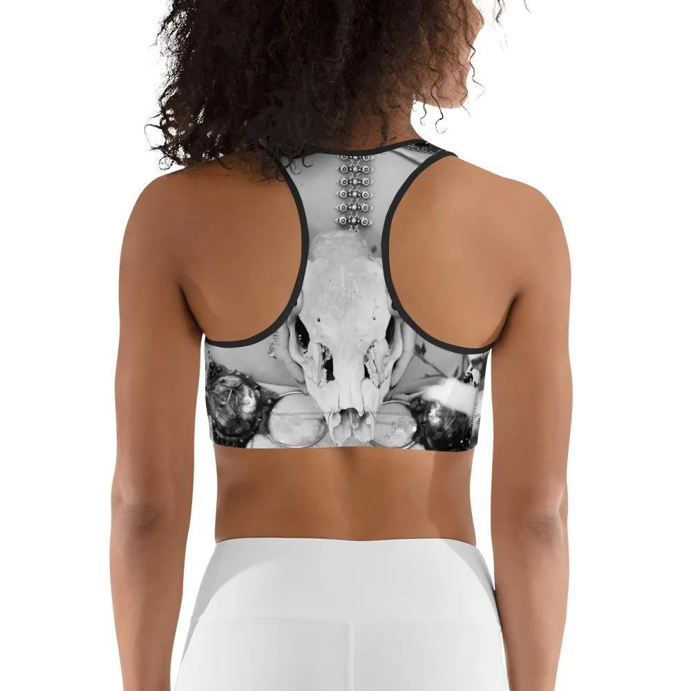 Black and White Animal Skull Sports Bra