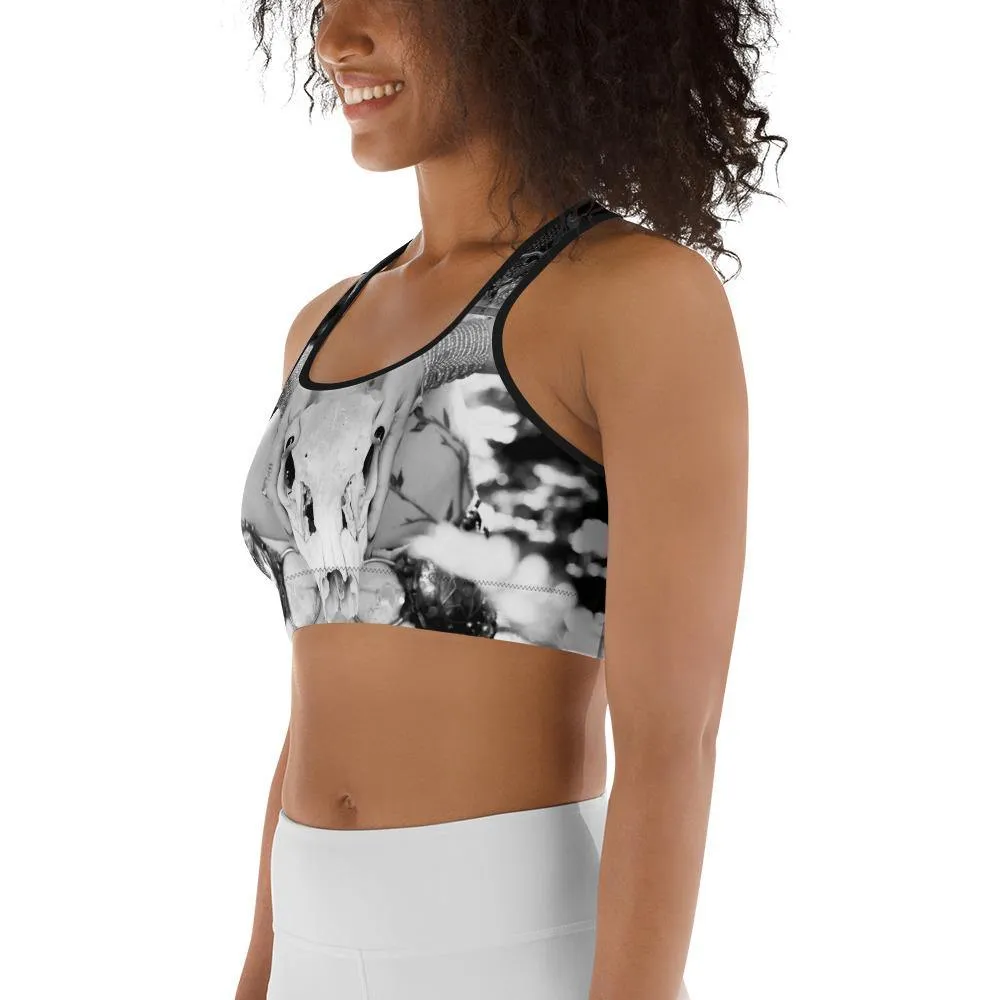 Black and White Animal Skull Sports Bra