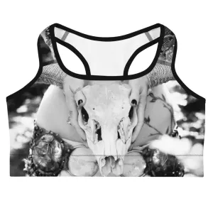 Black and White Animal Skull Sports Bra