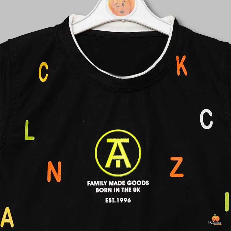 Black Blue Calligraphy T-Shirts for Boys