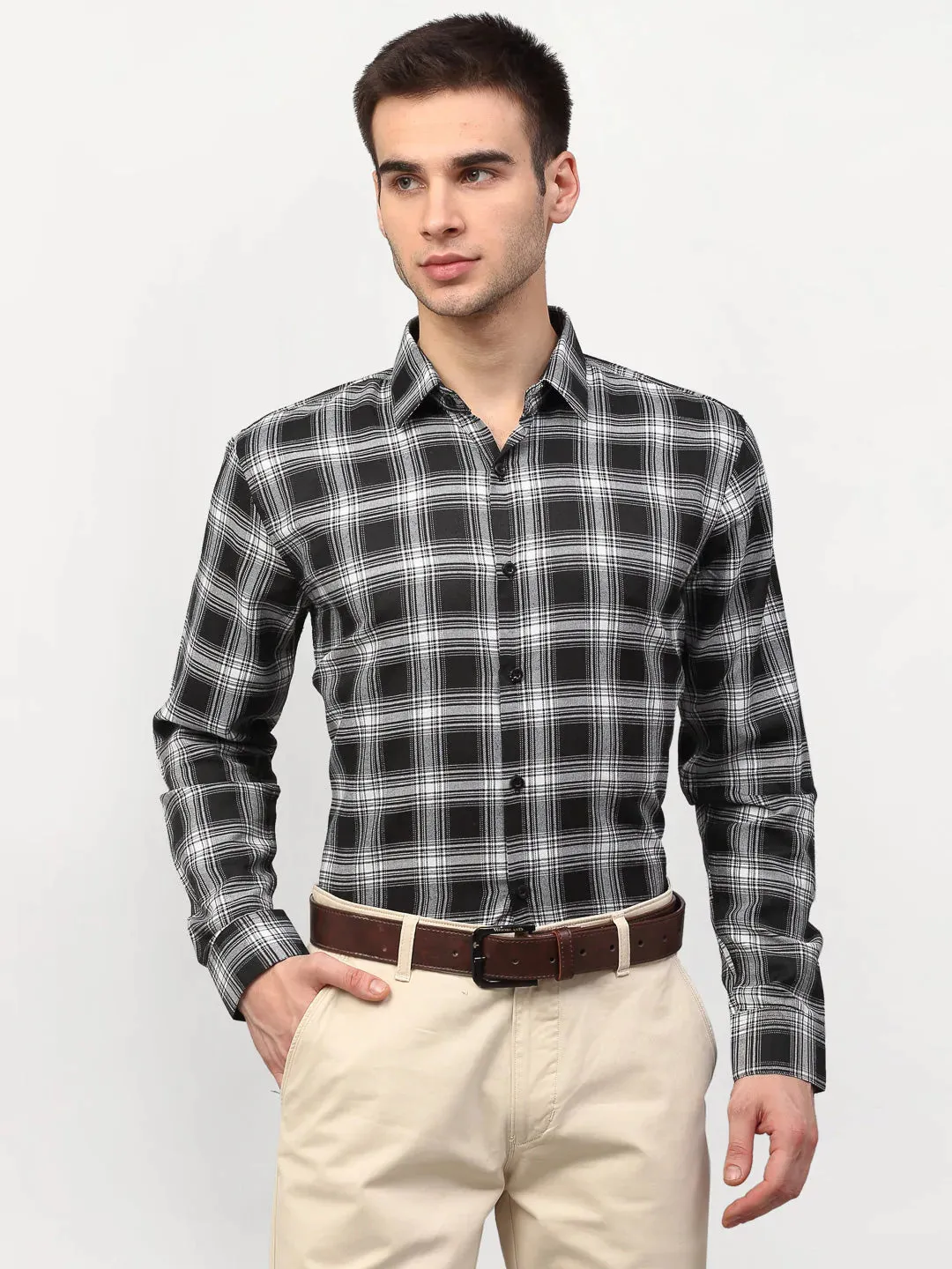 Black Men's Checked Formal Shirts