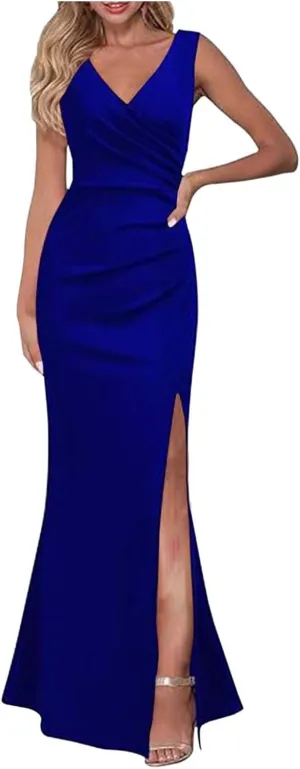 Black Midi Dress For Women Elegant Sleeveless V Neck Split Evening Gown For Women Long Formal Women's Formal