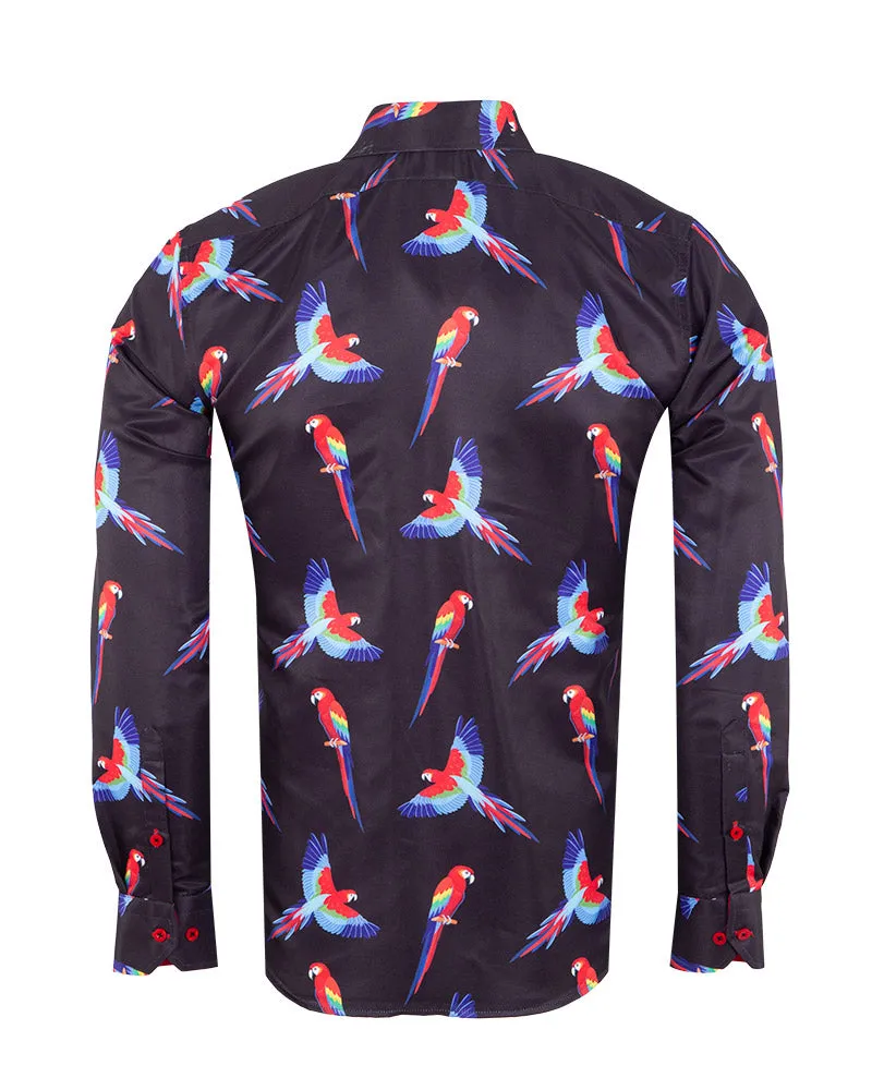 Black Shirt Flying Parrot Print