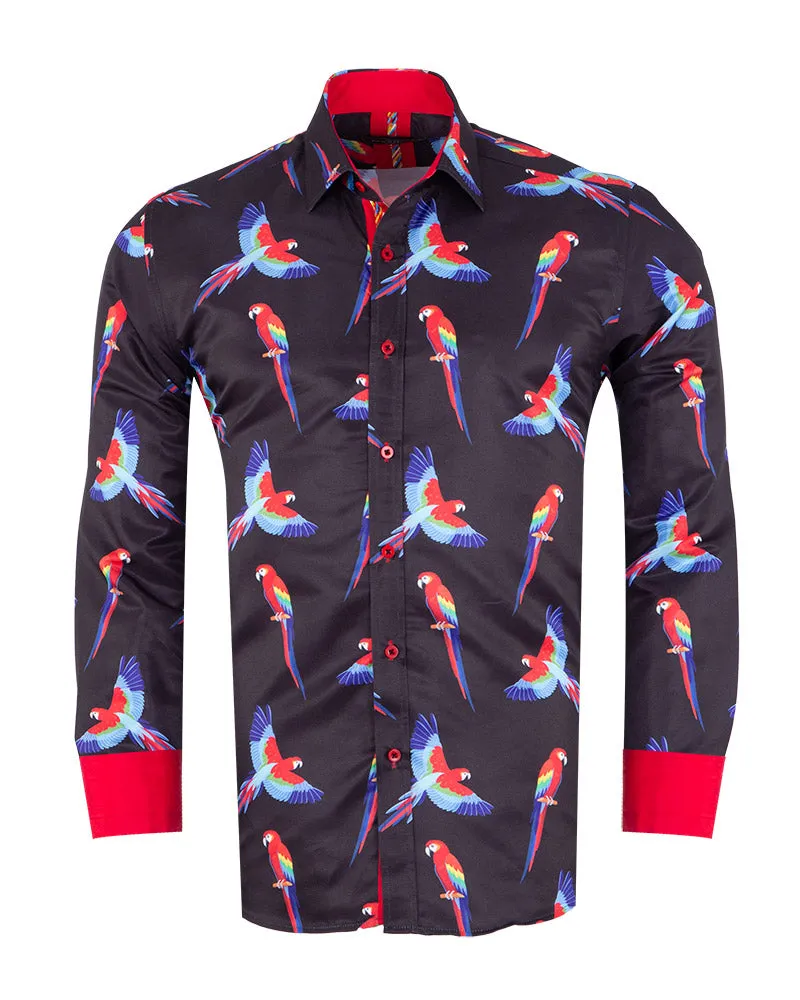 Black Shirt Flying Parrot Print