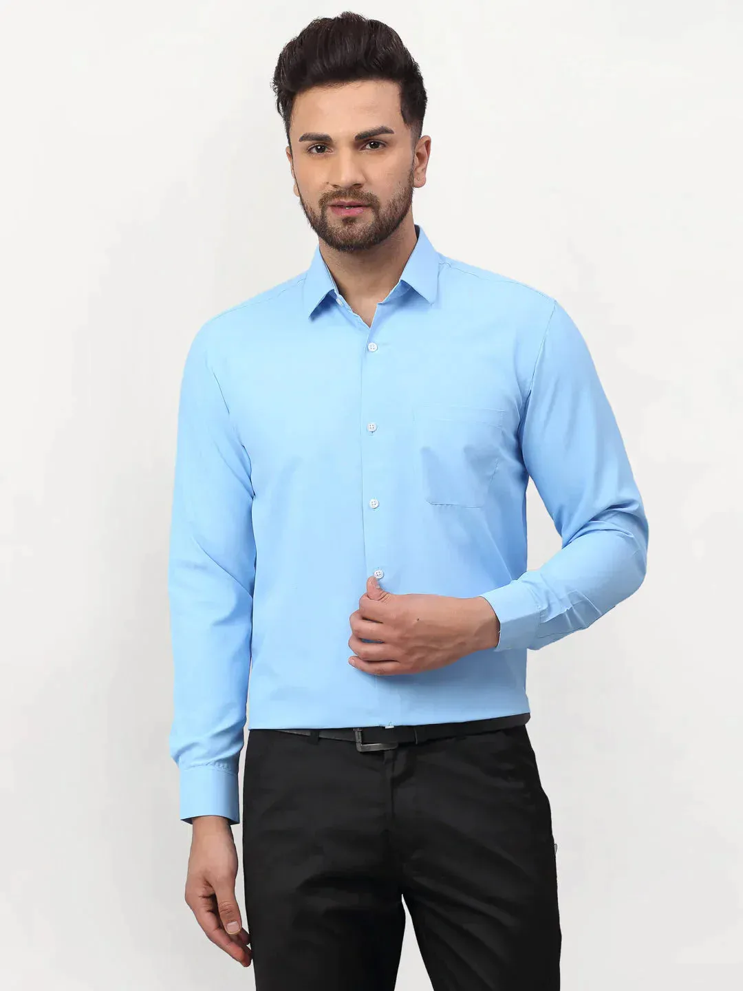 Blue Men's Solid Formal Shirts