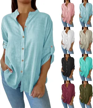 Boho Linen Button Up Shirt - Oversized Short Sleeve Blouse, Lightweight & Sheer-Resistant