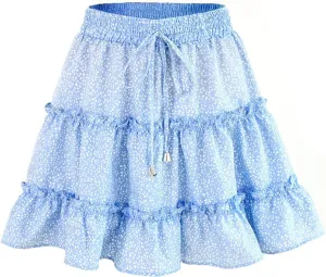Boho Skirts for Women Summer Casual Stretchy Waisted Ruffle Tiered Skirt 2025 Floral Comfy Hawaiian Beach Flared Skort