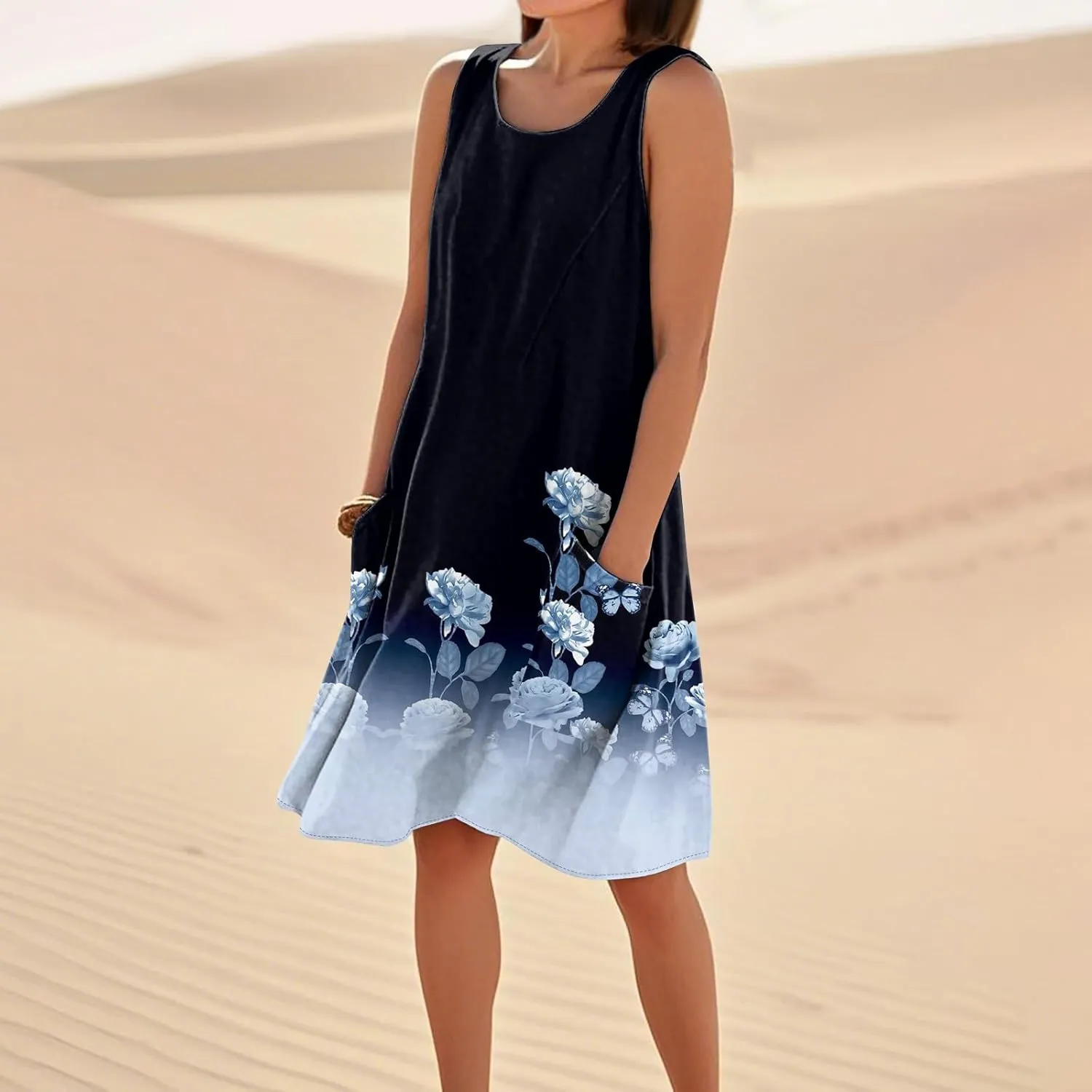Boho Summer Dresses for Women 2025 Plus Size Casual Loose Sleeveless Sundresses Tank Dresses with Pockets