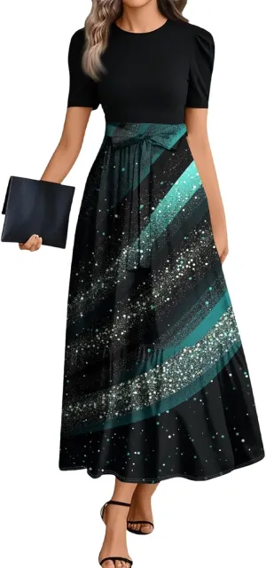 Boho Wedding Dress Plus Size Flowy Floral Maxi Dress Patchwork Ruffle Hem Elegant Outfit