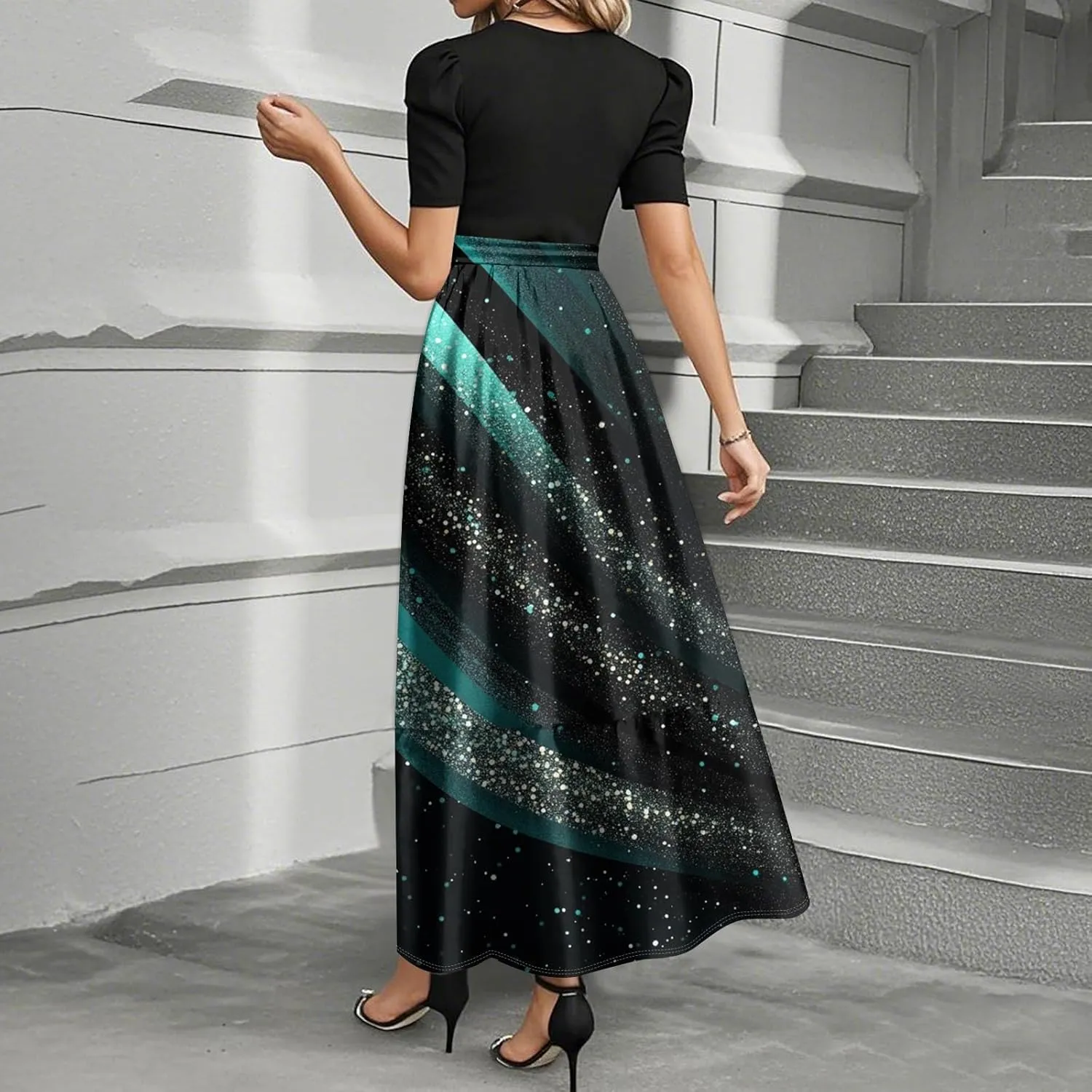 Boho Wedding Dress Plus Size Flowy Floral Maxi Dress Patchwork Ruffle Hem Elegant Outfit
