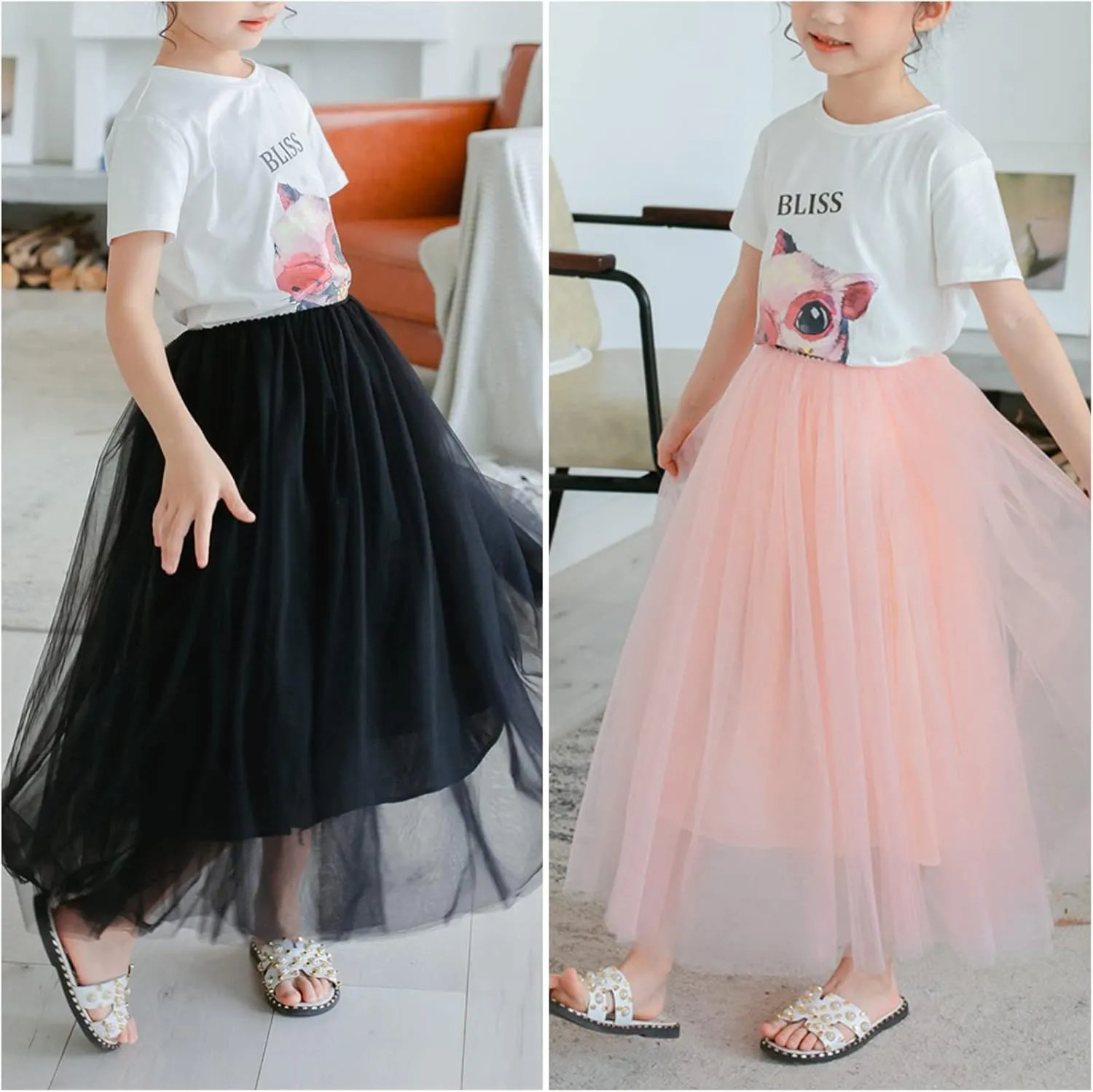 BOOPH Girls Tulle Skirts A-line Mesh Skirt Long Tutu Skirts Dress for Toddler Girls