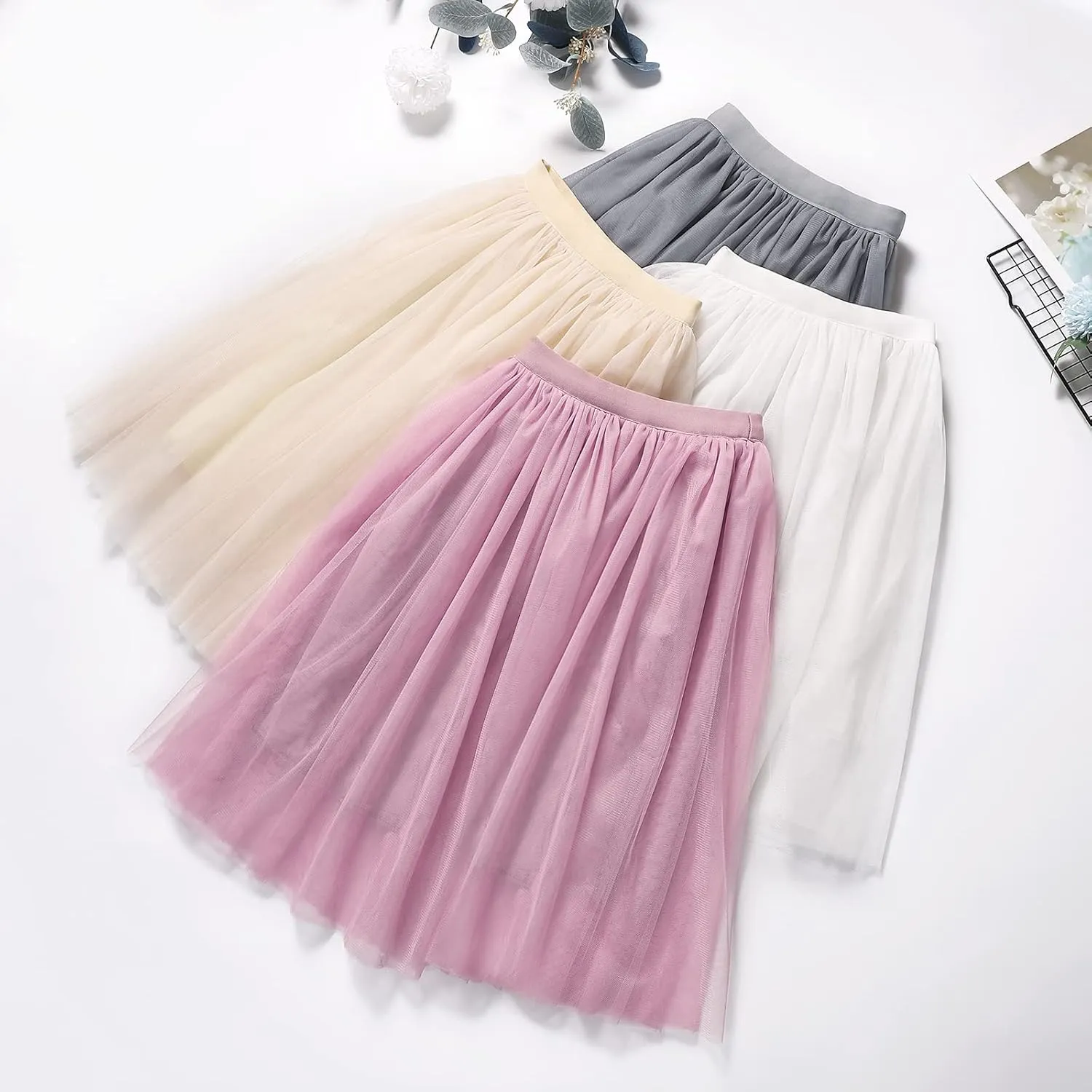 BOOPH Girls Tulle Skirts A-line Mesh Skirt Long Tutu Skirts Dress for Toddler Girls