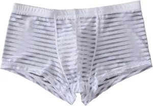 Boxer Briefs for Men Sexy Mid Waisted Cotton Breathable Striped Sheer Underwear Stretch Soft Pouch Comfortable Cool Trunks