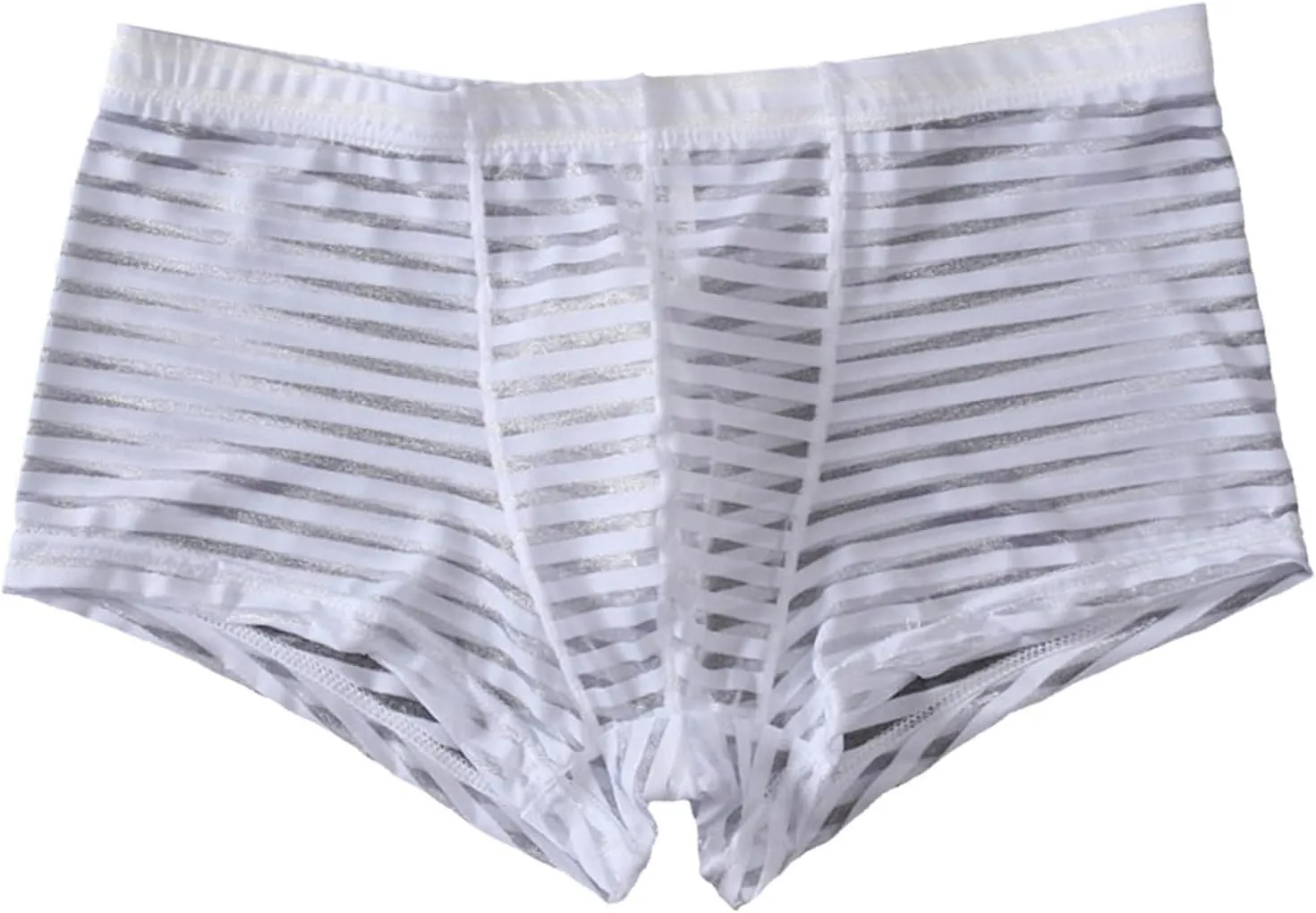 Boxer Briefs for Men Sexy Mid Waisted Cotton Breathable Striped Sheer Underwear Stretch Soft Pouch Comfortable Cool Trunks