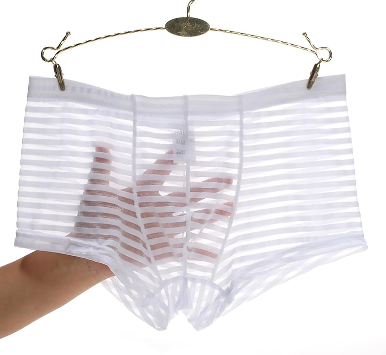 Boxer Briefs for Men Sexy Mid Waisted Cotton Breathable Striped Sheer Underwear Stretch Soft Pouch Comfortable Cool Trunks