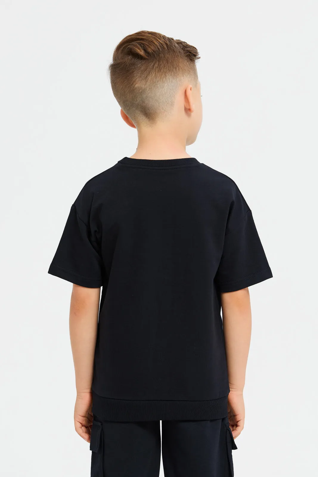 Boys Black Short Sleeve T-Shirt With Patch Pocket