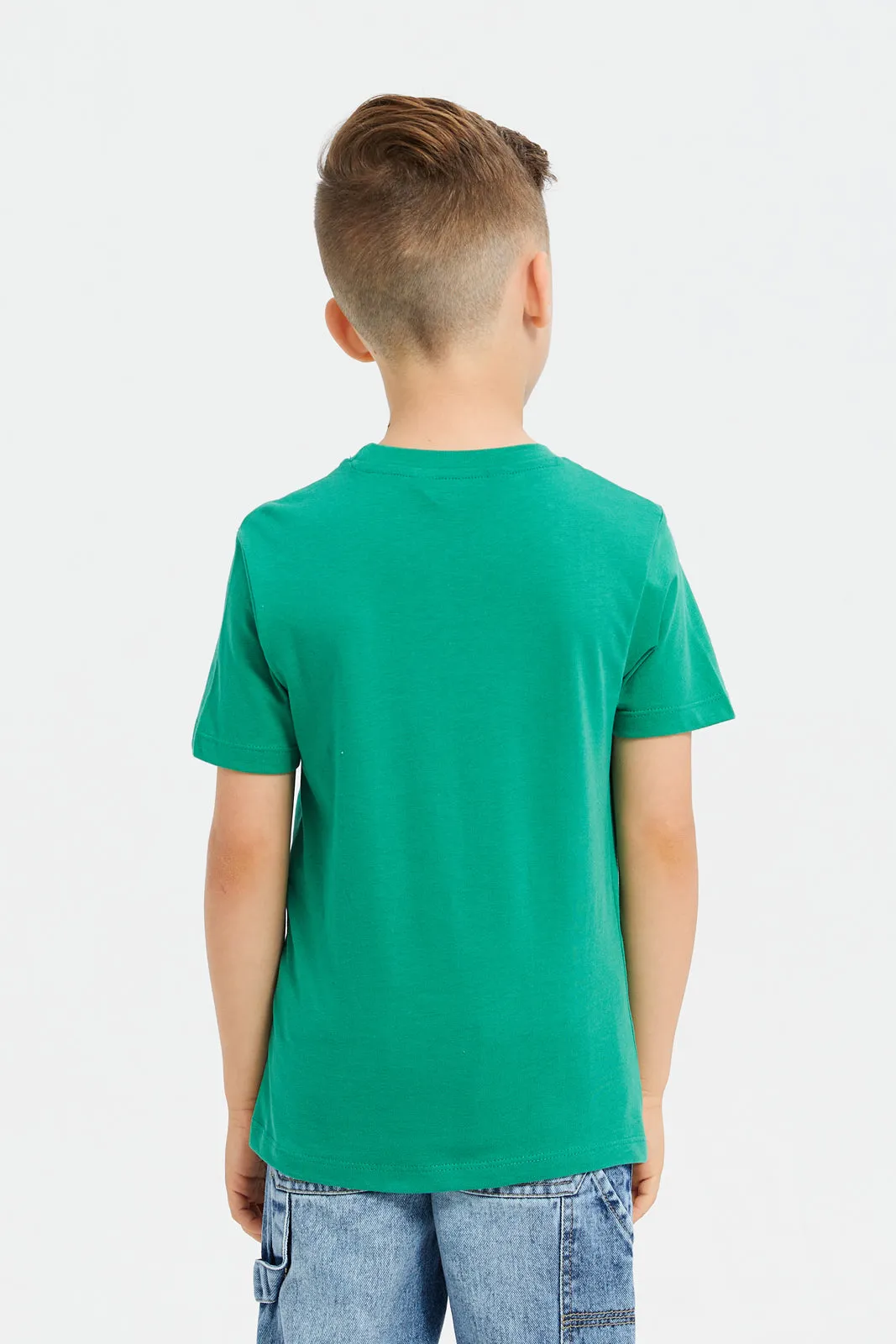 Boys Green Embellished With Sequence T-Shirt