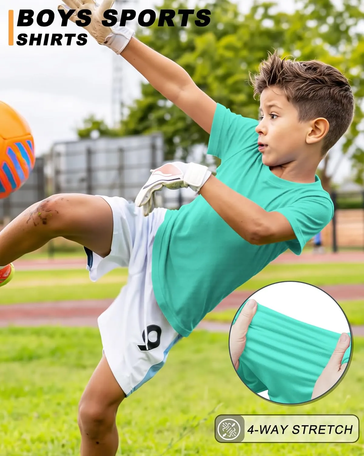 Boys Shirts Athletic Dry Fit Tees Moisture Wicking Quick Dry Short Sleeve T-Shirts Sports Training Outdoor Activewear Tops