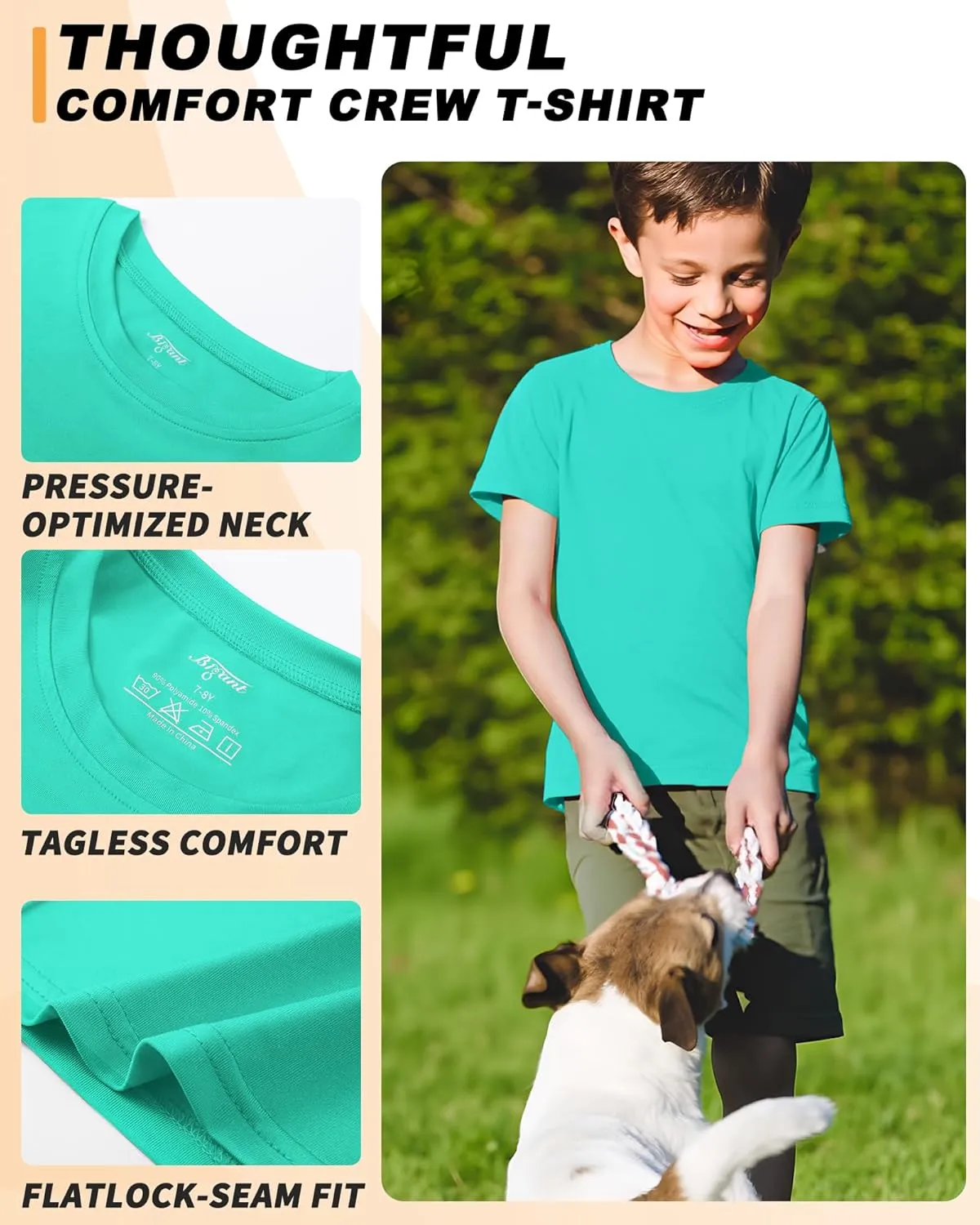 Boys Shirts Athletic Dry Fit Tees Moisture Wicking Quick Dry Short Sleeve T-Shirts Sports Training Outdoor Activewear Tops