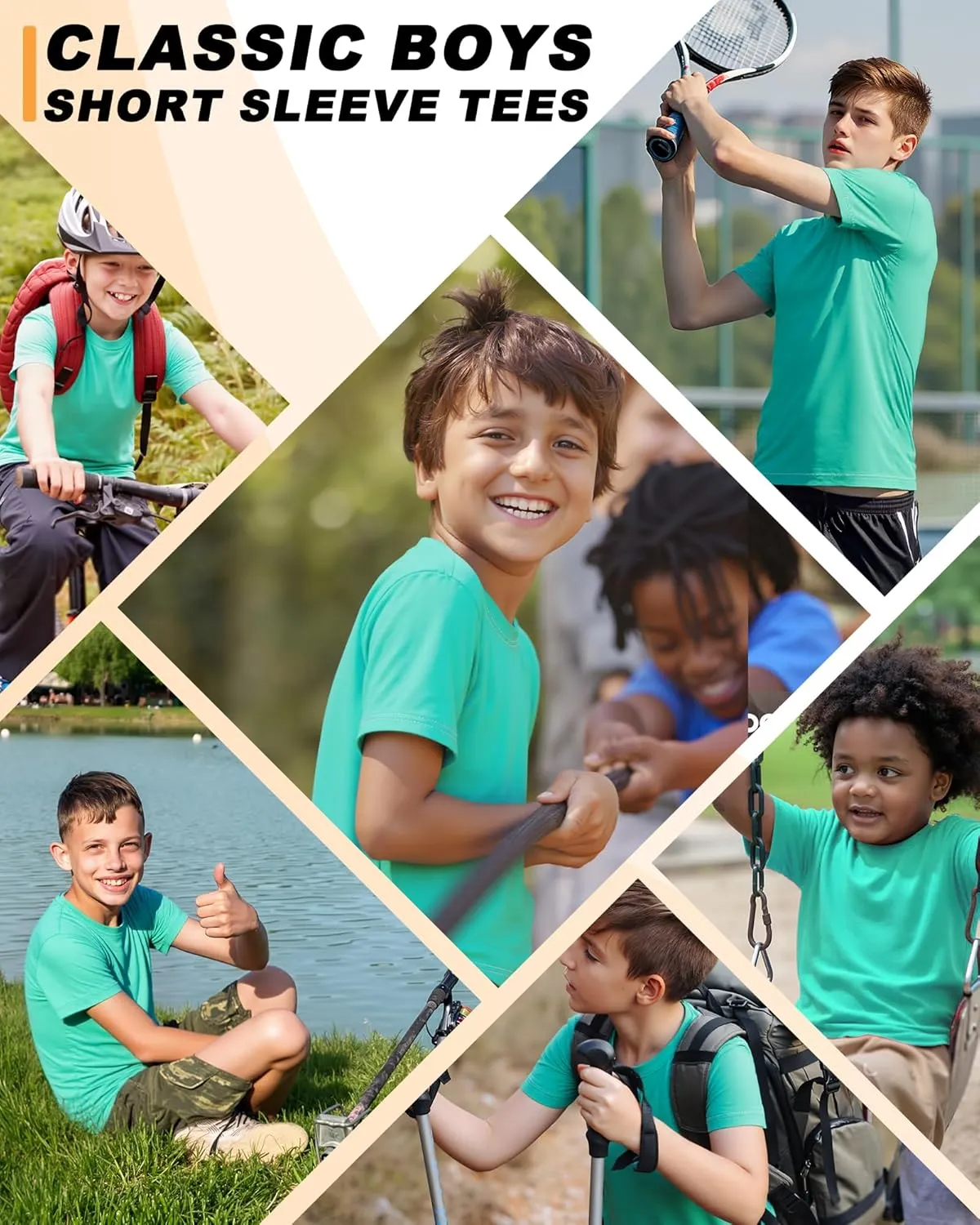 Boys Shirts Athletic Dry Fit Tees Moisture Wicking Quick Dry Short Sleeve T-Shirts Sports Training Outdoor Activewear Tops