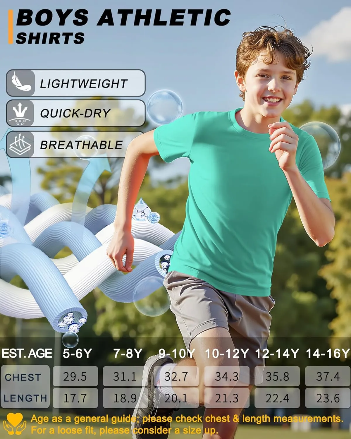 Boys Shirts Athletic Dry Fit Tees Moisture Wicking Quick Dry Short Sleeve T-Shirts Sports Training Outdoor Activewear Tops