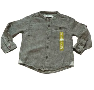 Boys Toddlers Khaki Cotton Stand Collar Button Long Sleeve Shirts