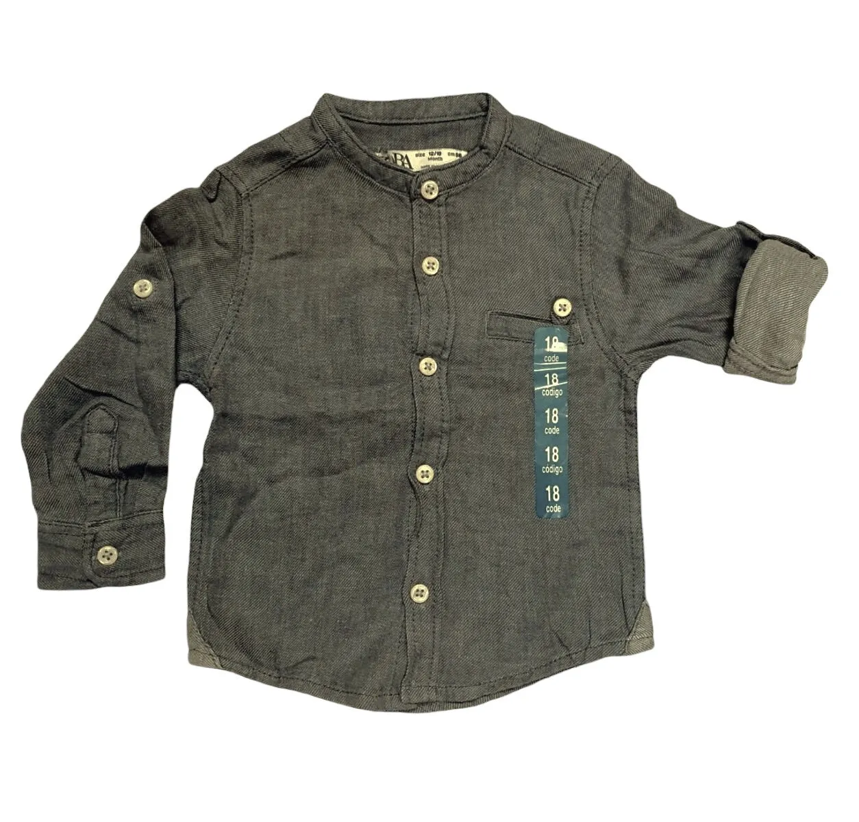 Boys Toddlers Khaki Cotton Stand Collar Button Long Sleeve Shirts