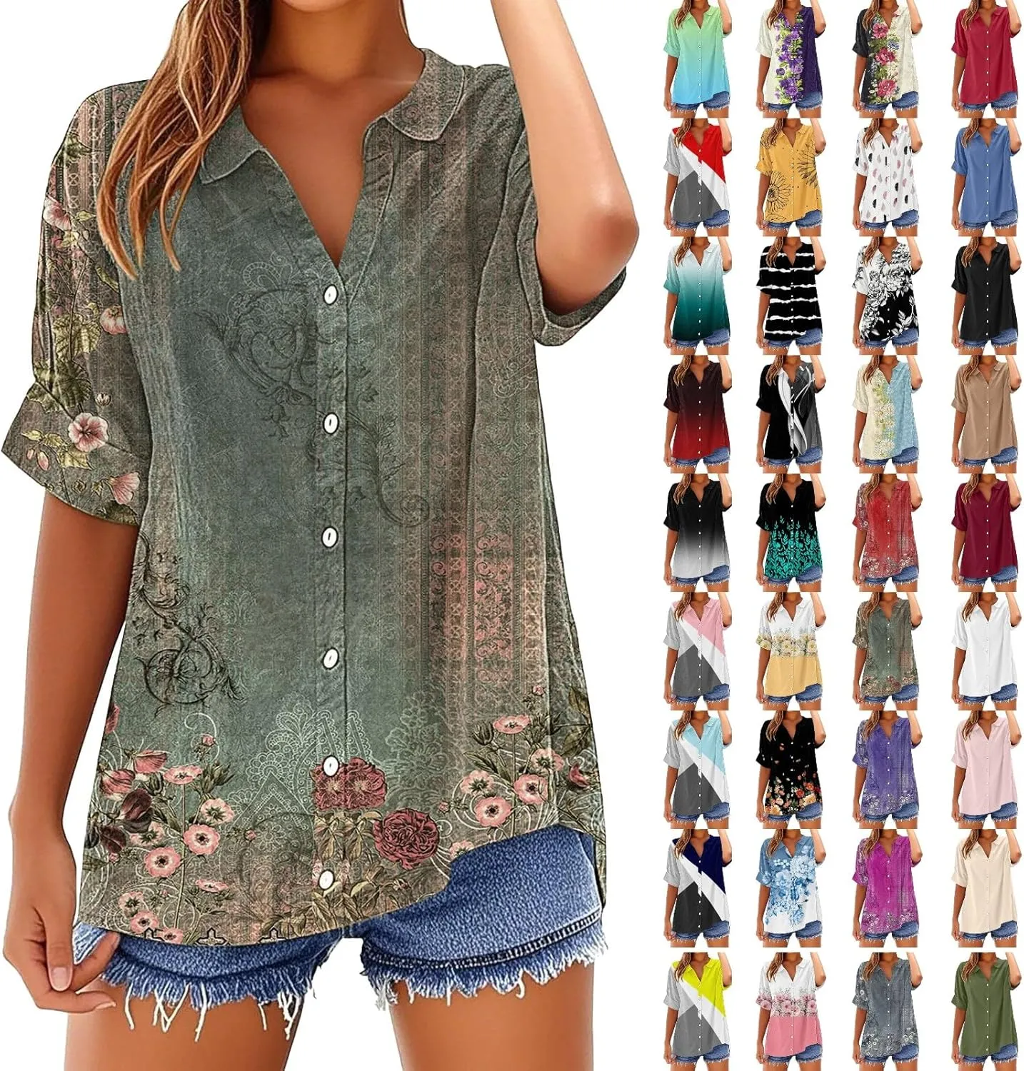 Breathable Linen Button-Up Top - Women's Soft Short Sleeve Blouse, Lightweight, Sheer-Resistant